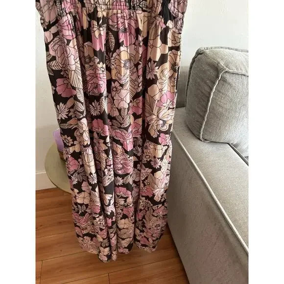 Natural Life Bella Floral Maxi Dress Tiered Pink Floral Prairie Boho Cottage S - Picture 2 of 12